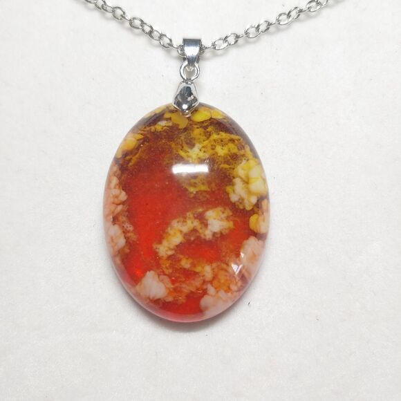 Hand Crafted Jewelry - *Sale* Necklace Oval Yellow & Orange Resin
